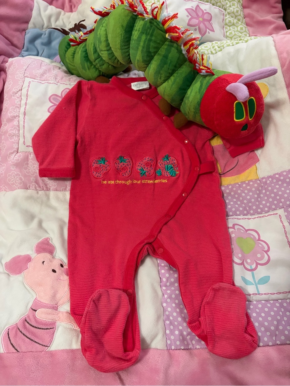 Vintage Y2K Carters 3-6M Eric Carle Caterpillar Plush + Strawberries Sleeper
